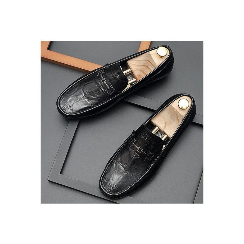 Ανδρικά Loafers Chic Croctex Leather Slip-on Derby - Μαύρο 