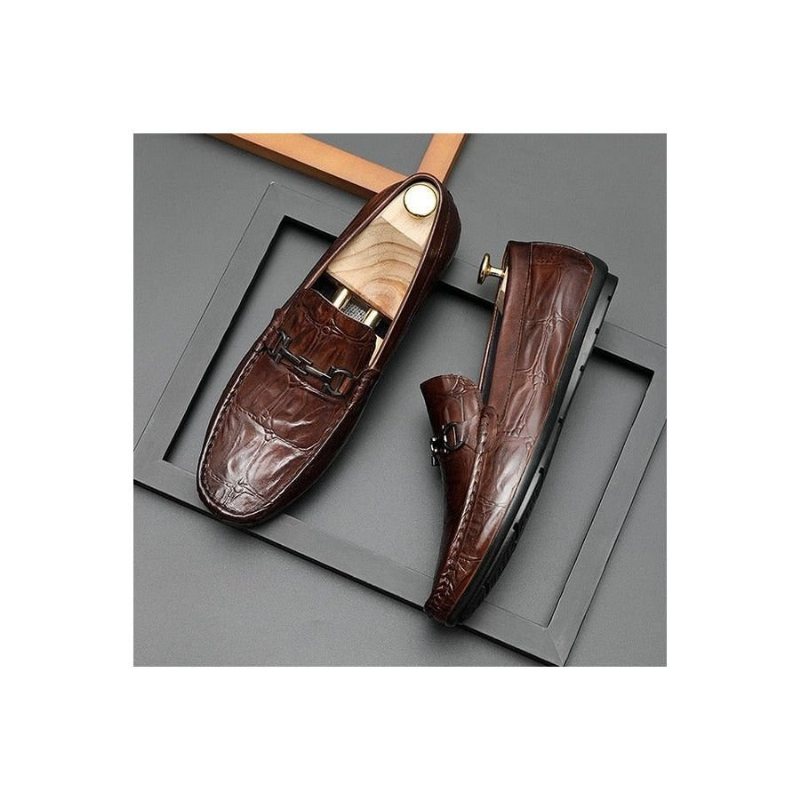 Ανδρικά Loafers Chic Croctex Leather Slip-on Derby - Καφές