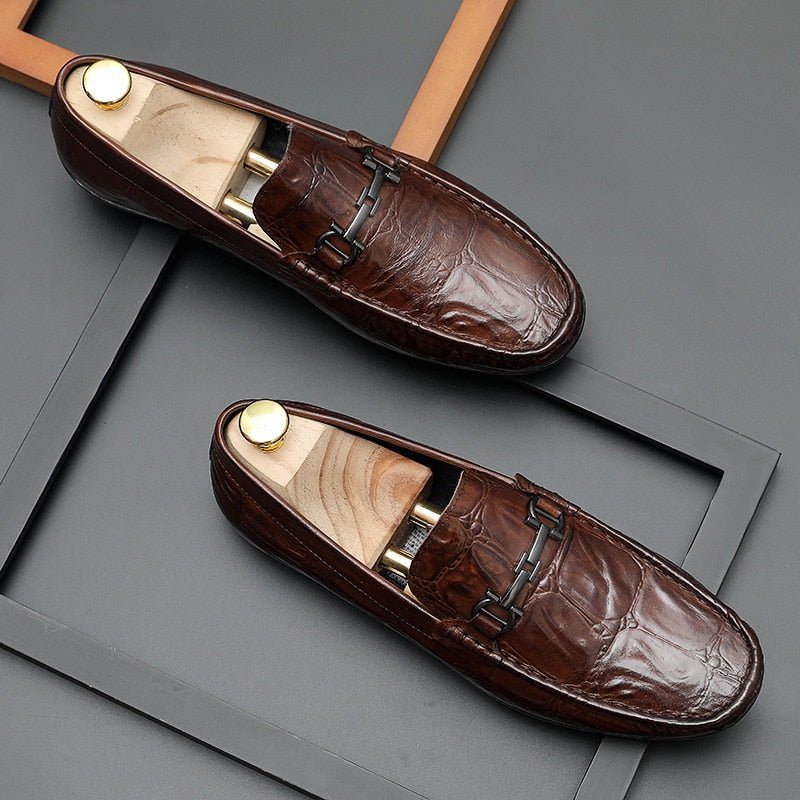 Ανδρικά Loafers Chic Croctex Leather Slip-on Derby - Καφές