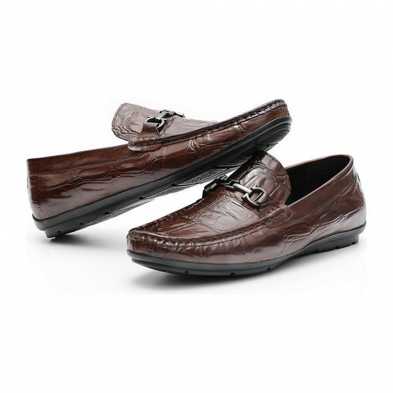 Ανδρικά Loafers Chic Croctex Leather Slip-on Derby - Καφές