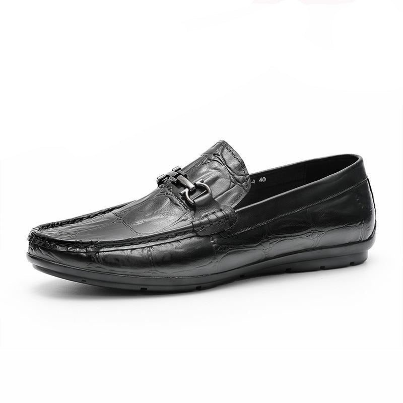 Ανδρικά Loafers Chic Croctex Leather Slip-on Derby - Μαύρο 