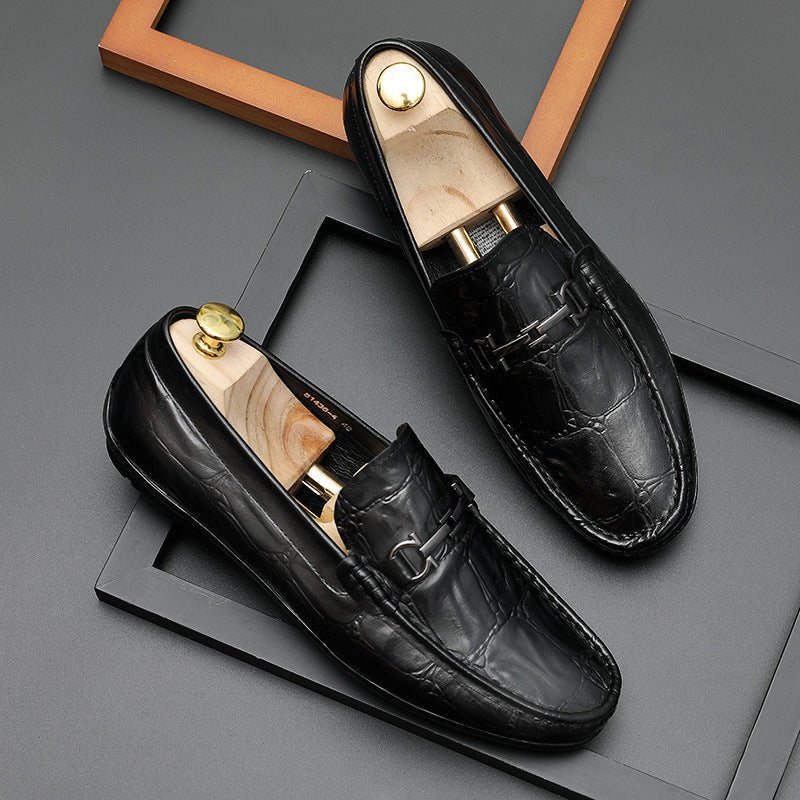 Ανδρικά Loafers Chic Croctex Leather Slip-on Derby - Μαύρο 