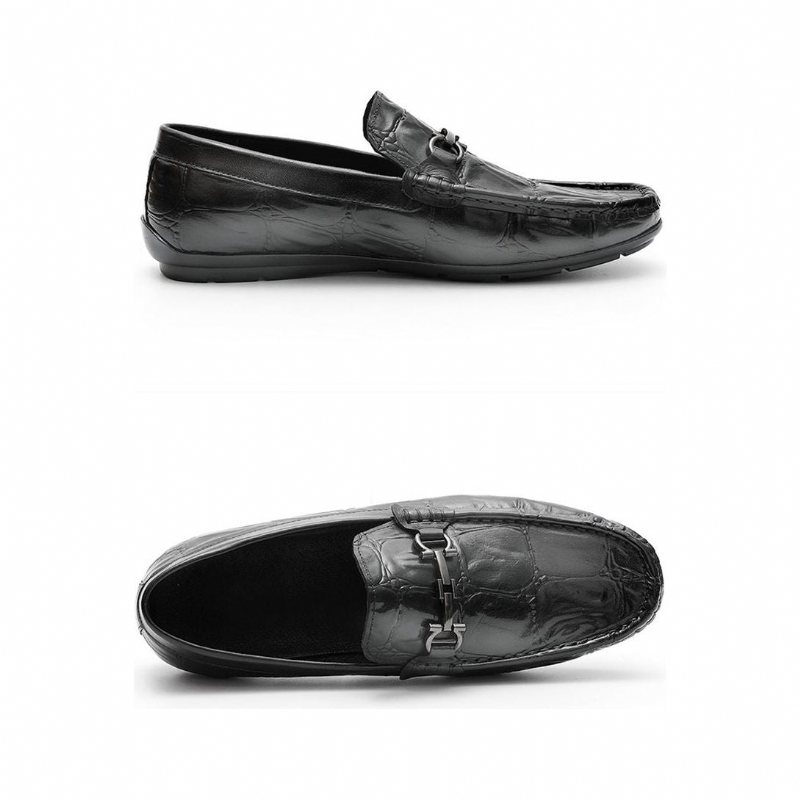 Ανδρικά Loafers Chic Croctex Leather Slip-on Derby - Μαύρο 