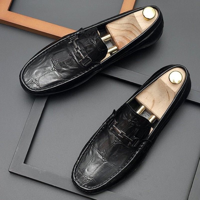 Ανδρικά Loafers Chic Croctex Leather Slip-on Derby - Μαύρο 