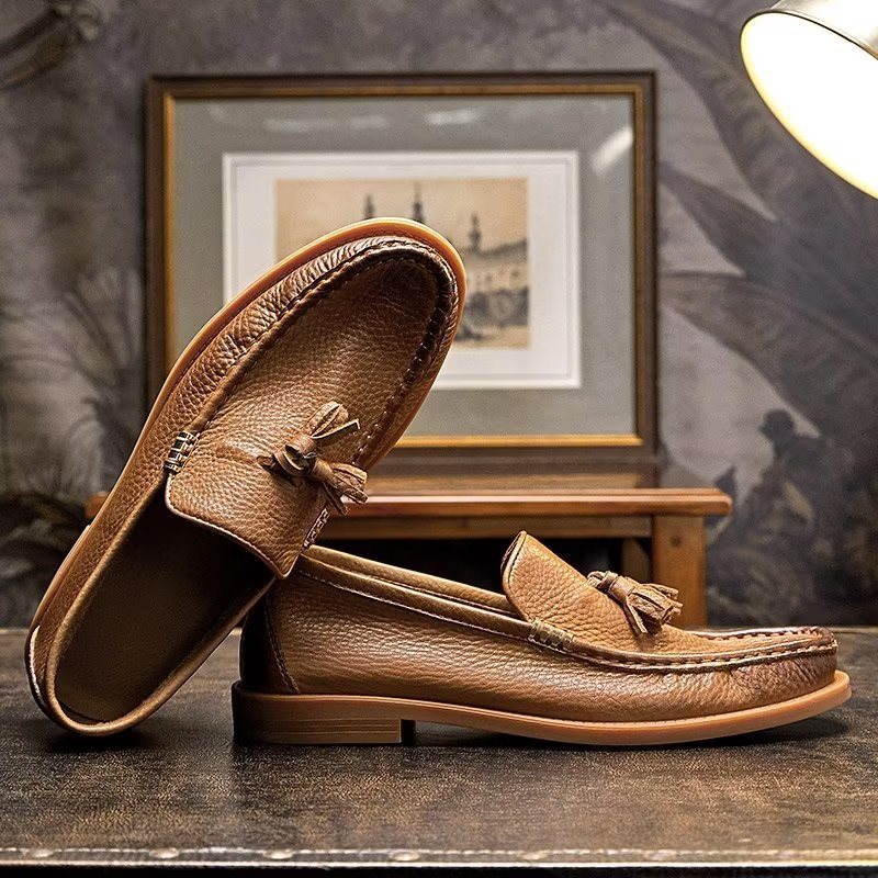 Ανδρικά Loafers Chic Ανάγλυφα Slip-on Tassel - Καφέ