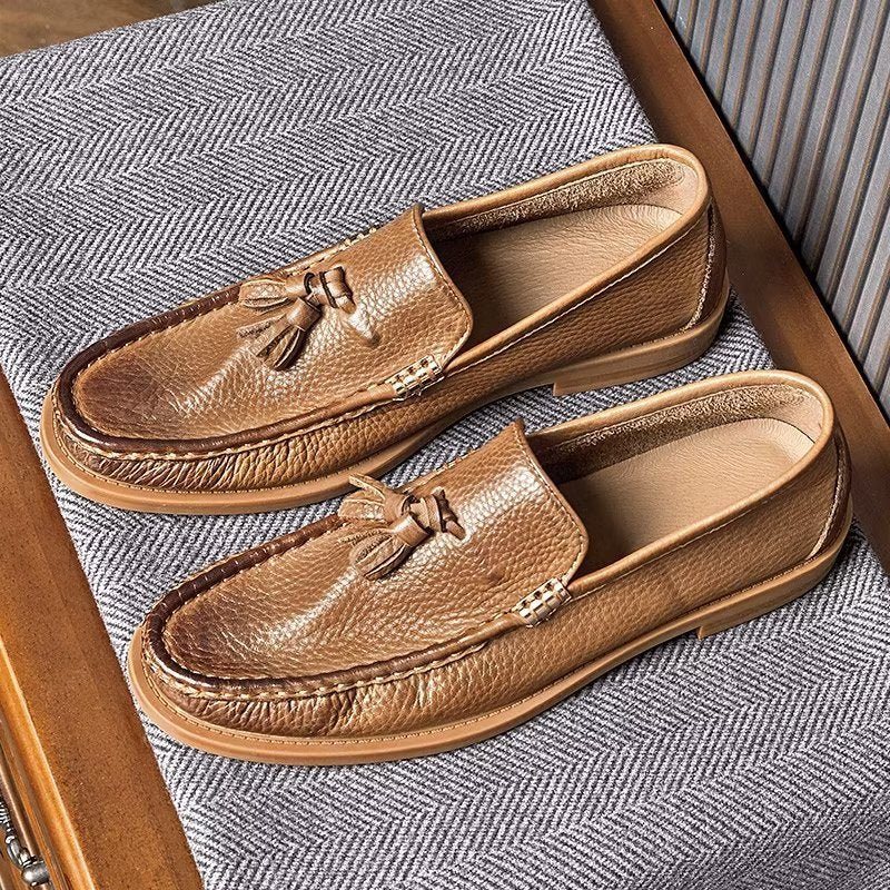 Ανδρικά Loafers Chic Ανάγλυφα Slip-on Tassel - Καφέ