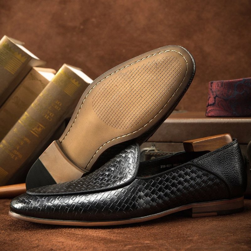 Ανδρικά Loafers Class Ανάγλυφα Δερμάτινα Formal Slip-on Brogues - Μαύρος