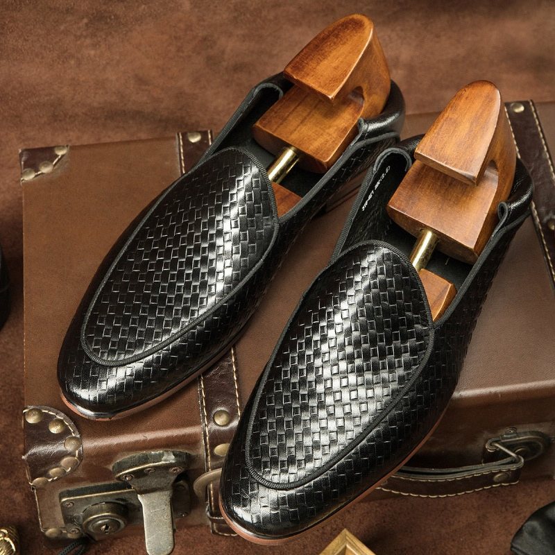 Ανδρικά Loafers Class Ανάγλυφα Δερμάτινα Formal Slip-on Brogues - Μαύρος