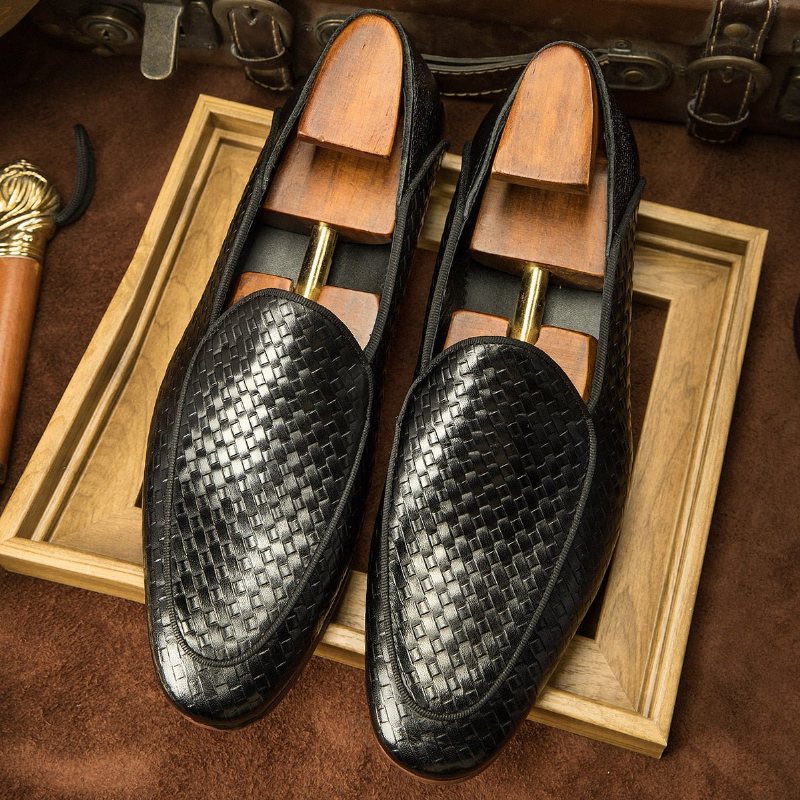 Ανδρικά Loafers Class Ανάγλυφα Δερμάτινα Formal Slip-on Brogues - Μαύρος