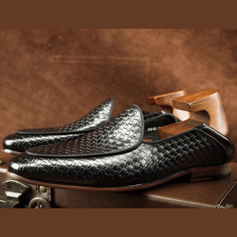 Ανδρικά Loafers Class Ανάγλυφα Δερμάτινα Formal Slip-on Brogues - Μαύρος