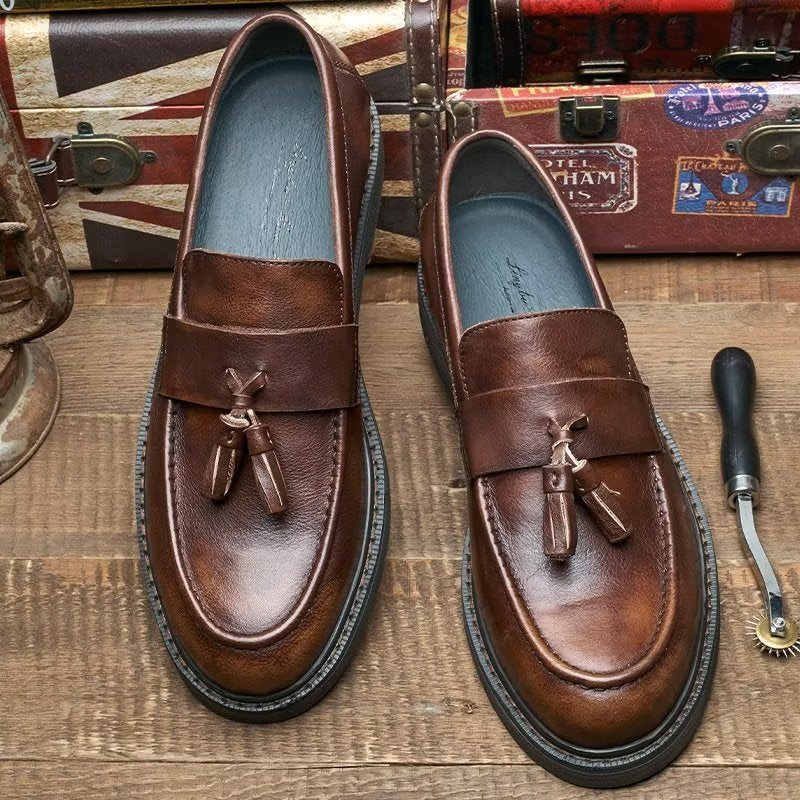 Ανδρικά Loafers Cow Leather Slip On - Καφές