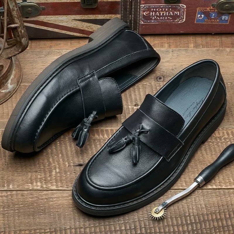 Ανδρικά Loafers Cow Leather Slip On - Μαύρο