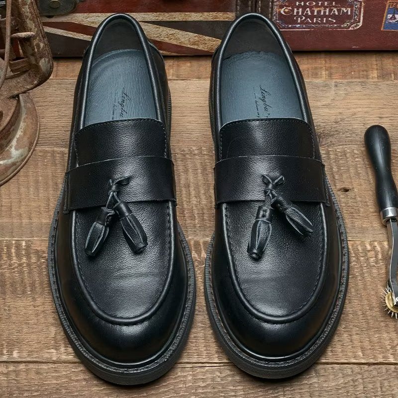 Ανδρικά Loafers Cow Leather Slip On - Μαύρο