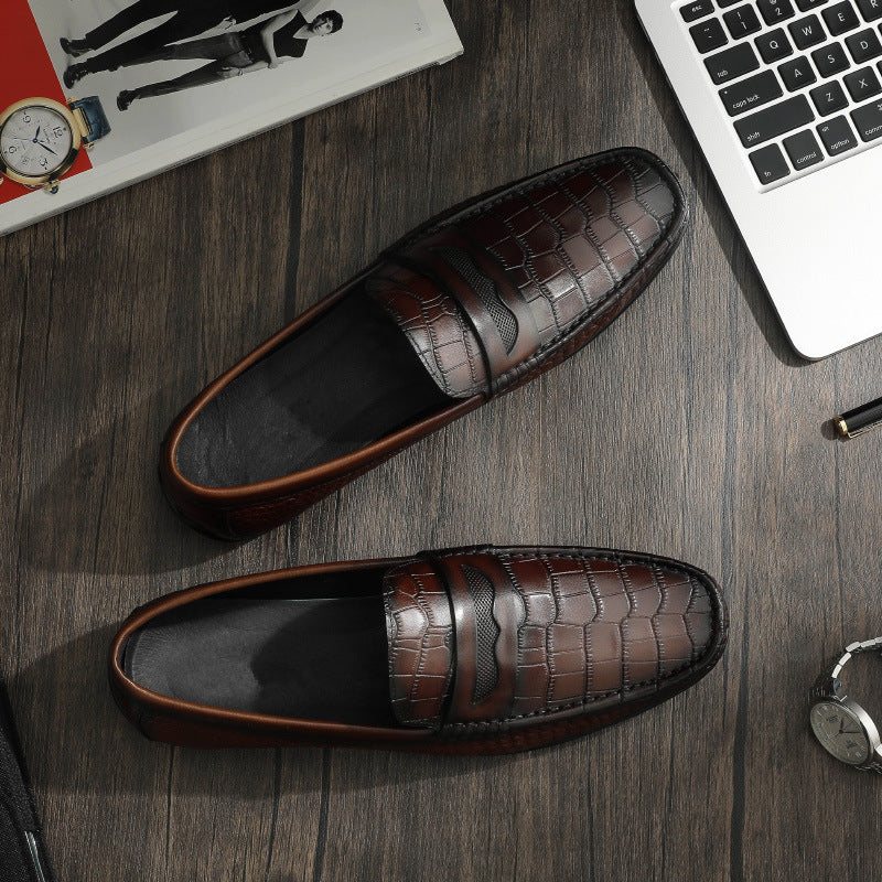 Ανδρικά Loafers Croc Effect Slip-on Loafer Φόρεμα Παπούτσια - Καφές