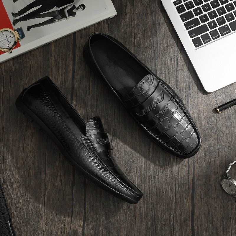 Ανδρικά Loafers Croc Effect Slip-on Loafer Φόρεμα Παπούτσια - Μαύρο