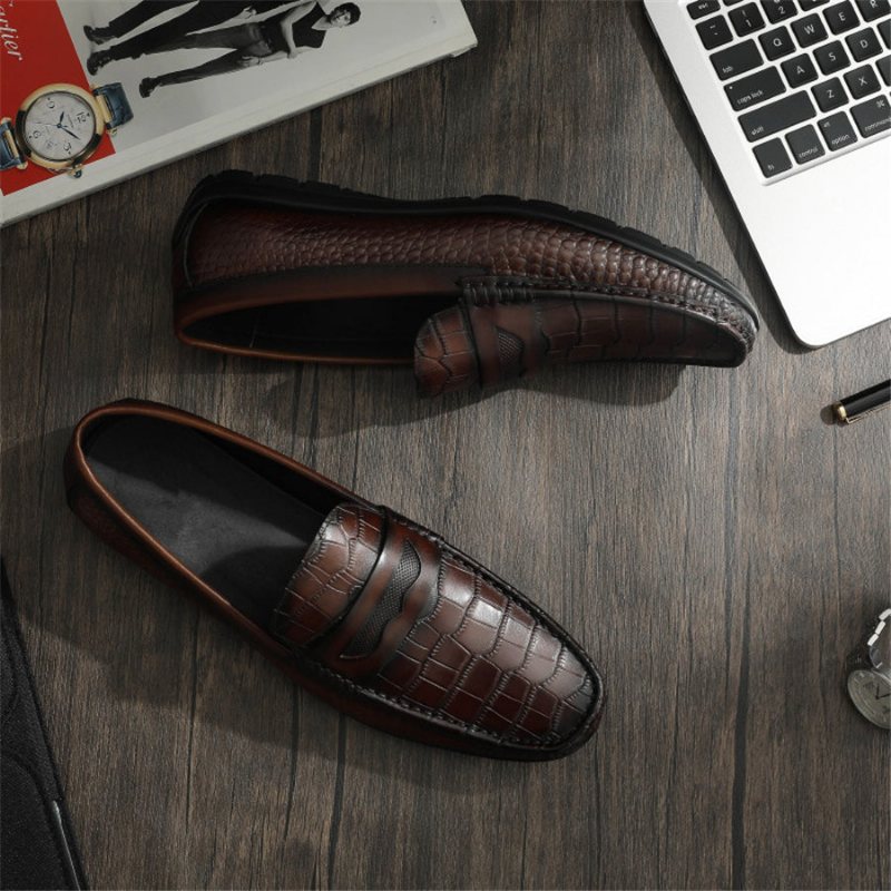 Ανδρικά Loafers Croc Effect Slip-on Loafer Φόρεμα Παπούτσια - Καφές