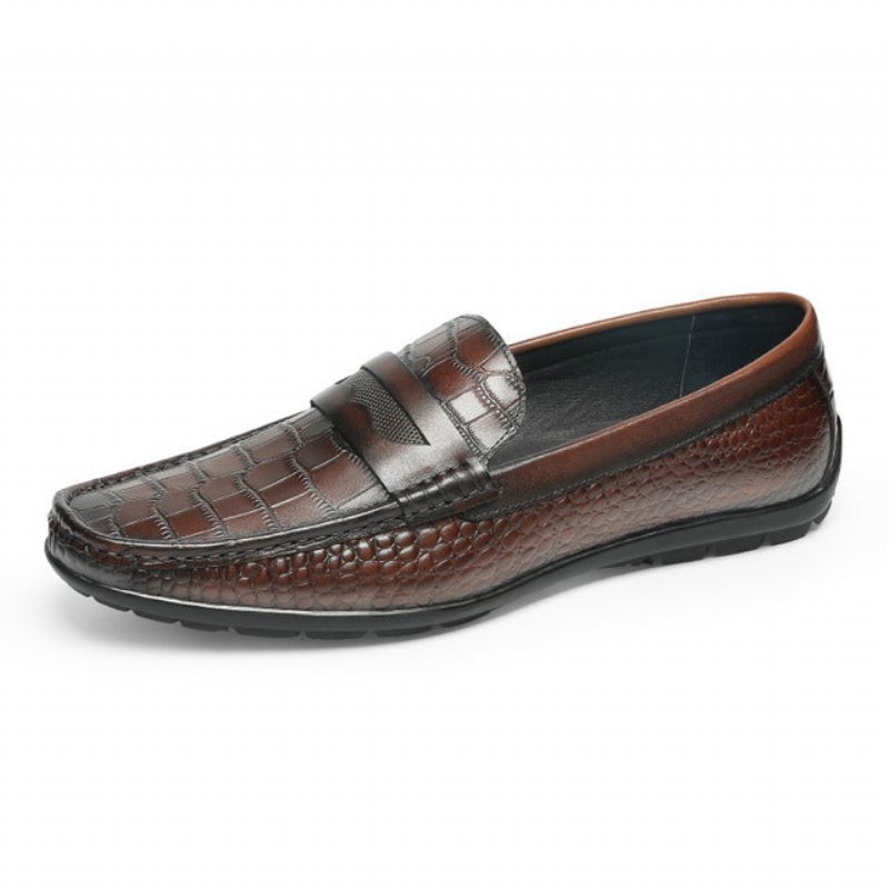 Ανδρικά Loafers Croc Effect Slip-on Loafer Φόρεμα Παπούτσια - Καφές