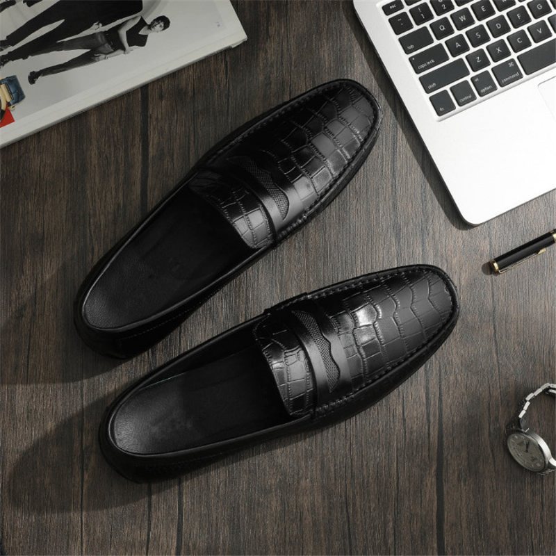 Ανδρικά Loafers Croc Effect Slip-on Loafer Φόρεμα Παπούτσια - Μαύρο