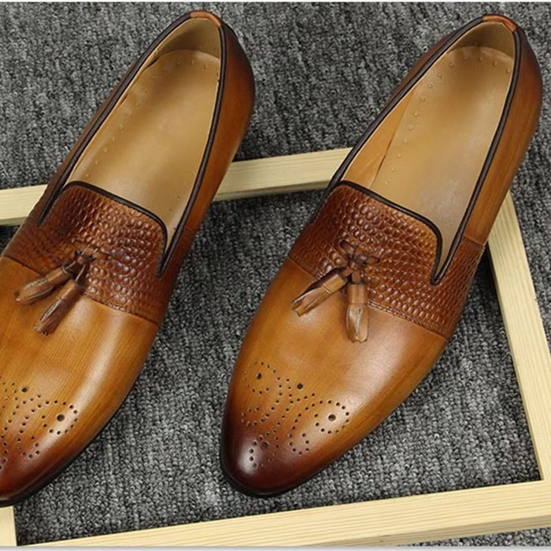 Ανδρικά Loafers Croc Pattern Πολυτέλεια Slip On - Καφέ