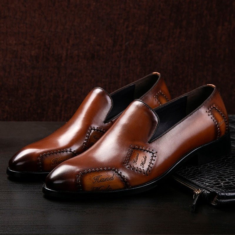 Ανδρικά Loafers Exotic Boss Leather Slip-on Brogue - Καφές