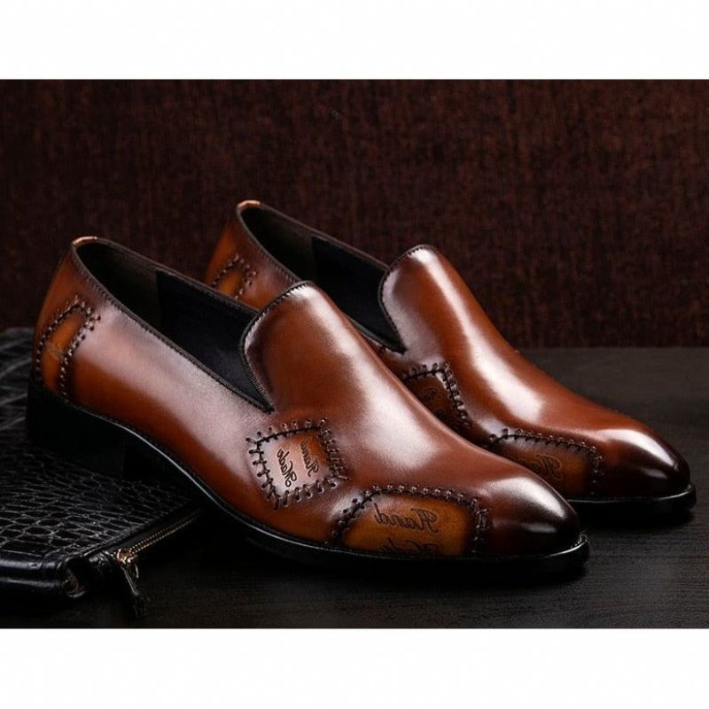 Ανδρικά Loafers Exotic Boss Leather Slip-on Brogue - Καφές