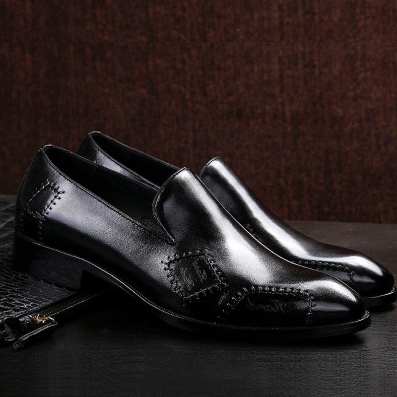 Ανδρικά Loafers Exotic Boss Leather Slip-on Brogue - Μαύρος