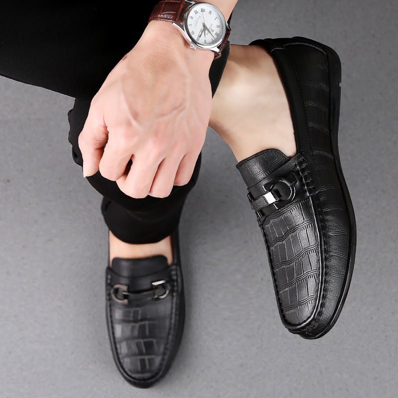 Ανδρικά Loafers Exotic Chic Leather Crocodile Breathable Driving - Μαύρο 