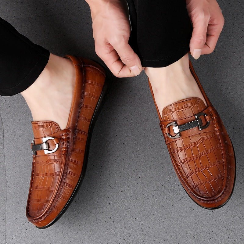 Ανδρικά Loafers Exotic Chic Leather Crocodile Breathable Driving - Καφές