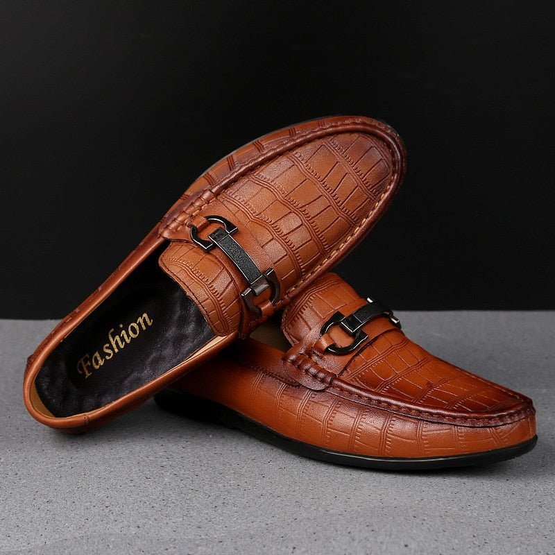 Ανδρικά Loafers Exotic Chic Leather Crocodile Breathable Driving - Καφές