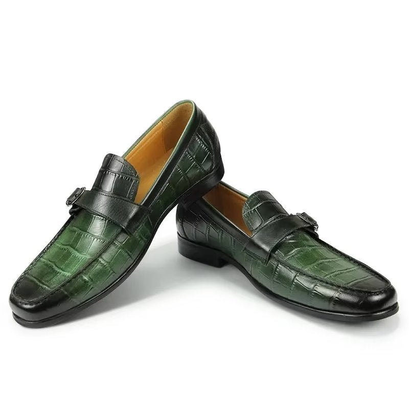 Ανδρικά Loafers Exotic Crocodile Leather Metal Toe Slip-on - Πράσινος