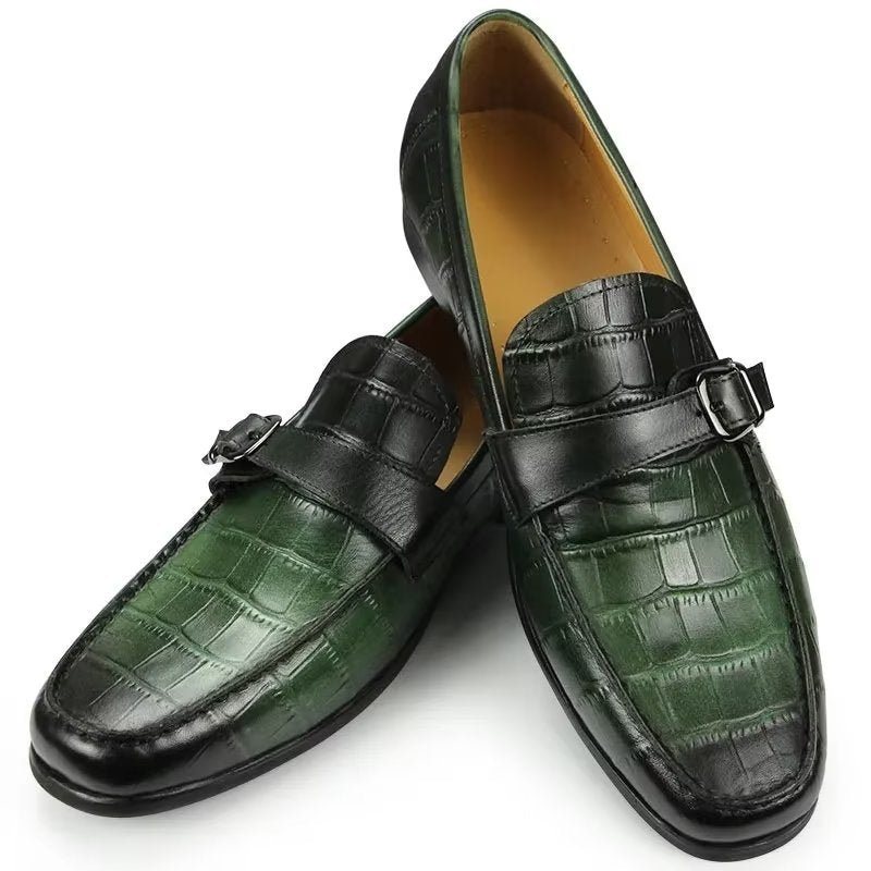 Ανδρικά Loafers Exotic Crocodile Leather Metal Toe Slip-on - Πράσινος