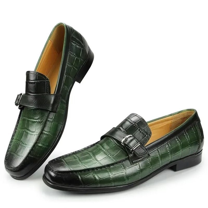 Ανδρικά Loafers Exotic Crocodile Leather Metal Toe Slip-on - Πράσινος