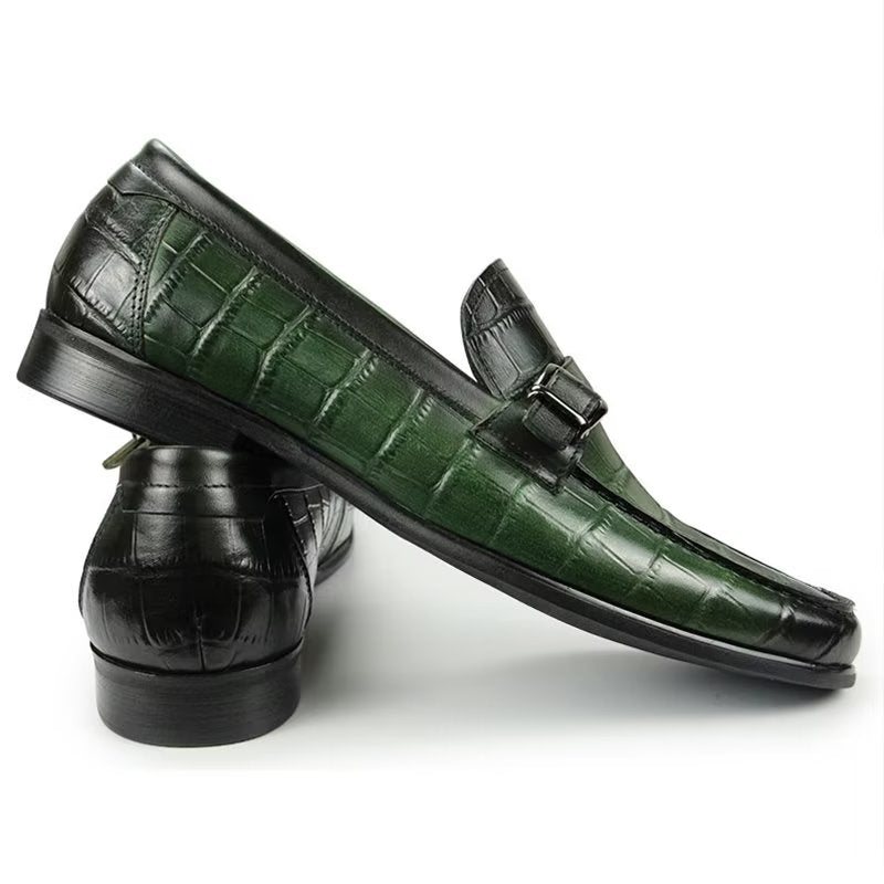 Ανδρικά Loafers Exotic Crocodile Leather Metal Toe Slip-on - Πράσινος