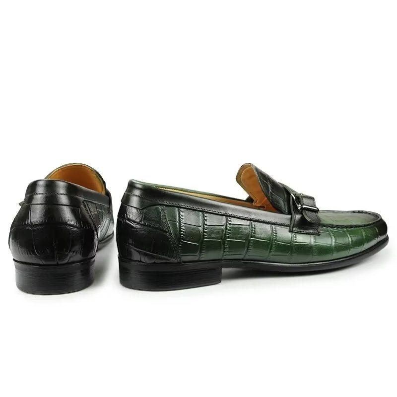 Ανδρικά Loafers Exotic Crocodile Leather Metal Toe Slip-on - Πράσινος