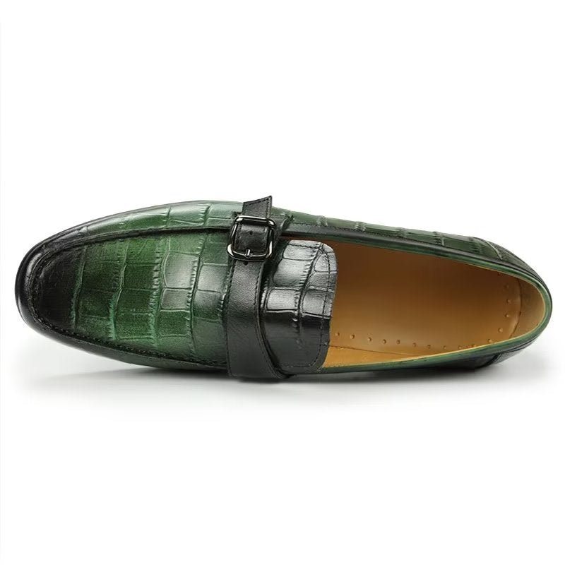 Ανδρικά Loafers Exotic Crocodile Leather Metal Toe Slip-on - Πράσινος