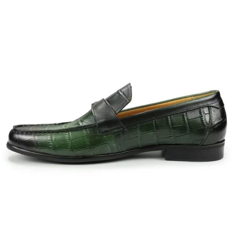 Ανδρικά Loafers Exotic Crocodile Leather Metal Toe Slip-on - Πράσινος