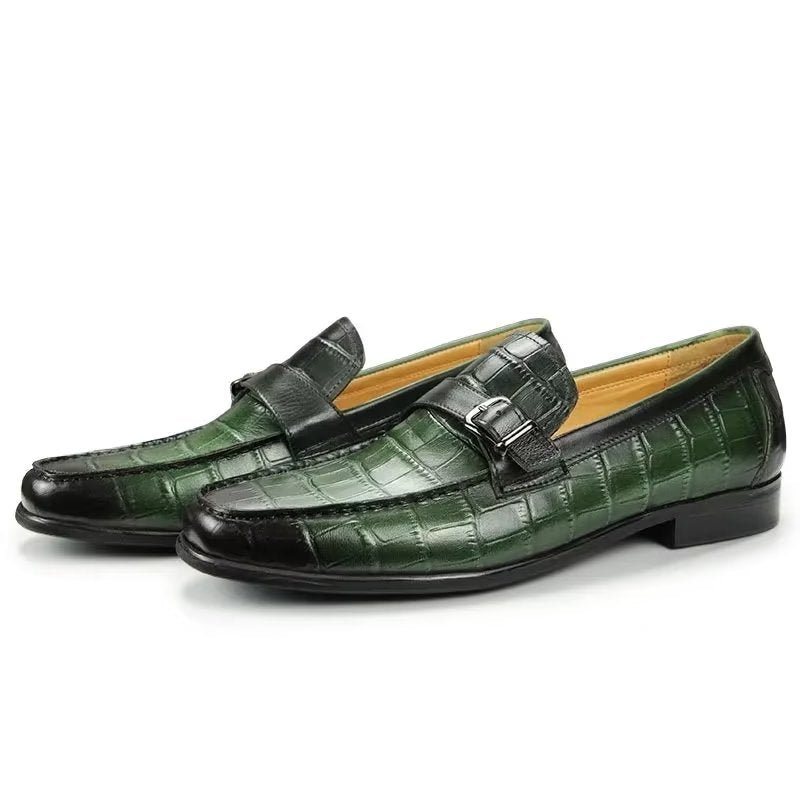 Ανδρικά Loafers Exotic Crocodile Leather Metal Toe Slip-on - Πράσινος