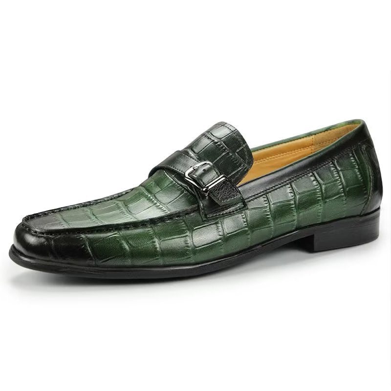 Ανδρικά Loafers Exotic Crocodile Leather Metal Toe Slip-on - Πράσινος