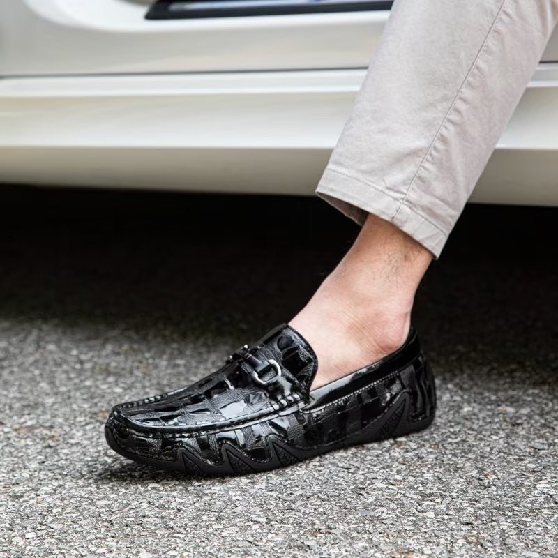 Ανδρικά Loafers Exotic Crocodile Leather Slip On Metal Toe - Μαύρο 