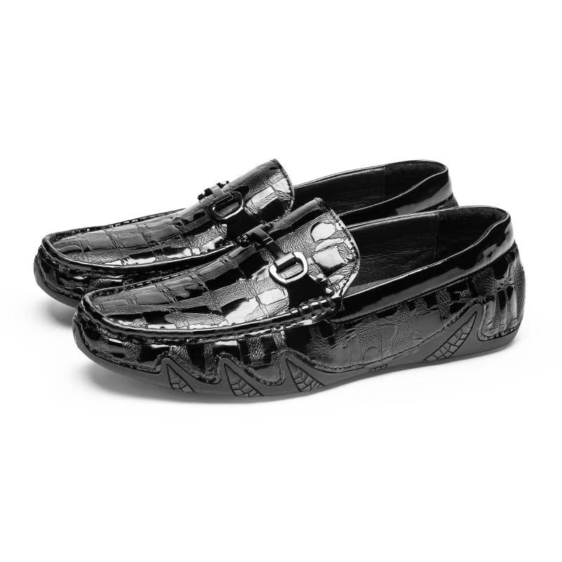 Ανδρικά Loafers Exotic Crocodile Leather Slip On Metal Toe - Μαύρο 