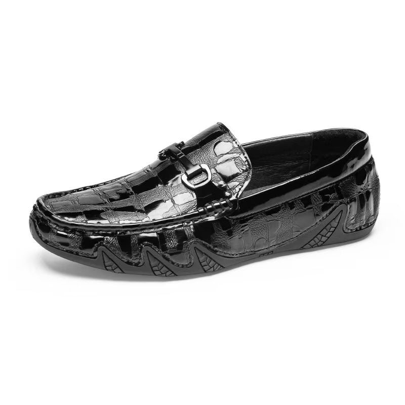 Ανδρικά Loafers Exotic Crocodile Leather Slip On Metal Toe - Μαύρο 