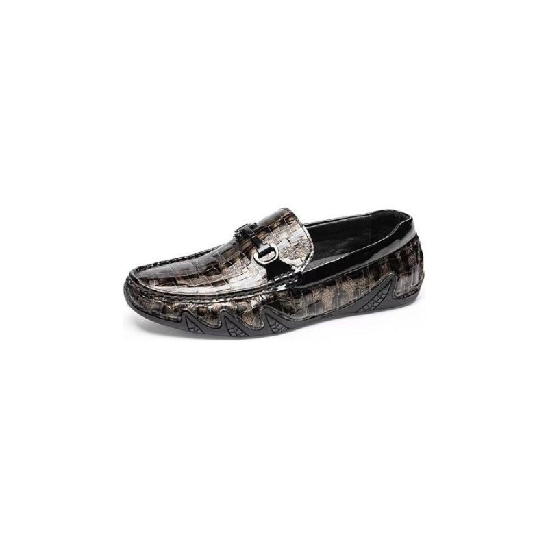 Ανδρικά Loafers Exotic Crocodile Leather Slip On Metal Toe - Καφές