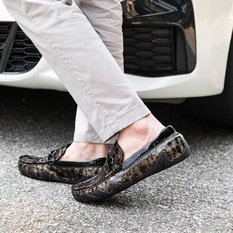 Ανδρικά Loafers Exotic Crocodile Leather Slip On Metal Toe - Καφές