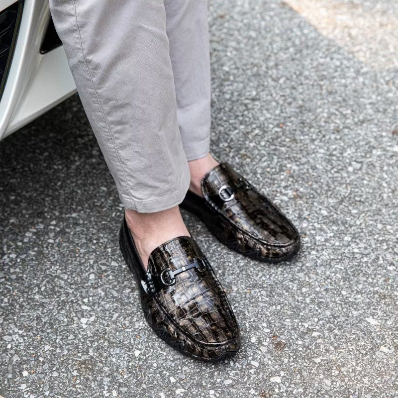 Ανδρικά Loafers Exotic Crocodile Leather Slip On Metal Toe - Καφές