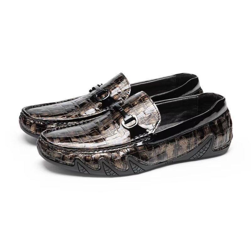 Ανδρικά Loafers Exotic Crocodile Leather Slip On Metal Toe - Καφές