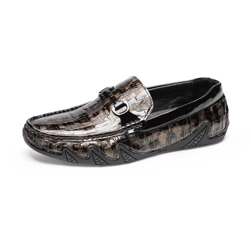 Ανδρικά Loafers Exotic Crocodile Leather Slip On Metal Toe - Καφές