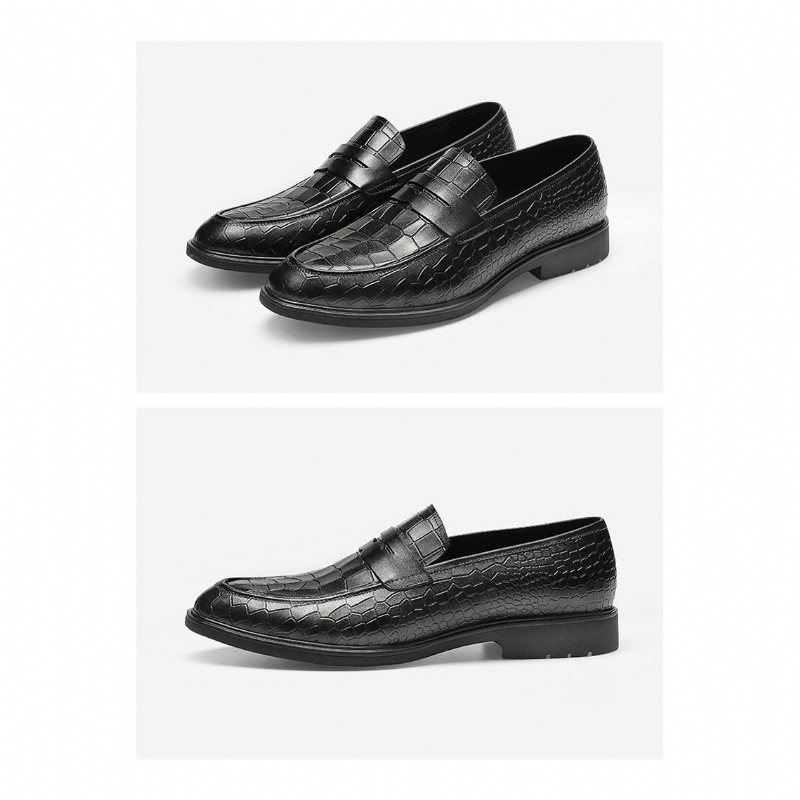 Ανδρικά Loafers Exotic Leather Slip-on Brogue - Μαύρο