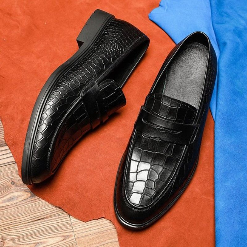 Ανδρικά Loafers Exotic Leather Slip-on Brogue - Μαύρο