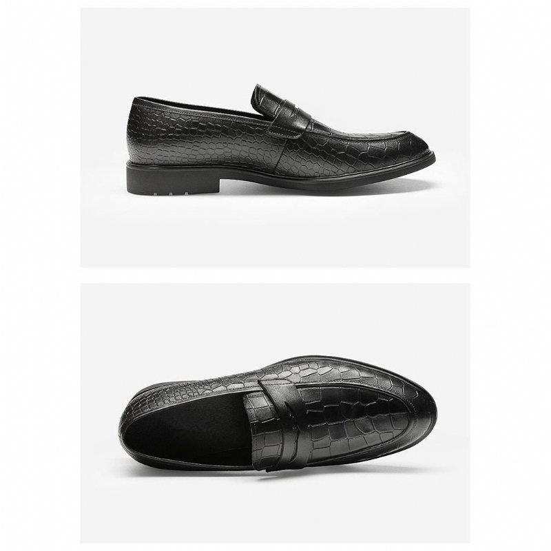 Ανδρικά Loafers Exotic Leather Slip-on Brogue - Μαύρο