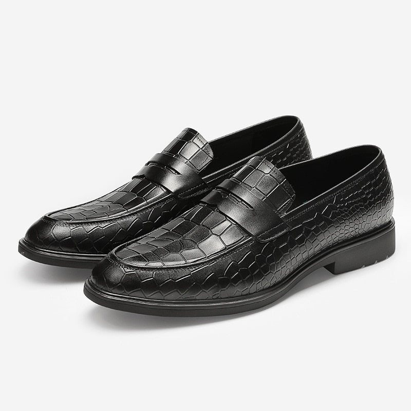 Ανδρικά Loafers Exotic Leather Slip-on Brogue - Μαύρο